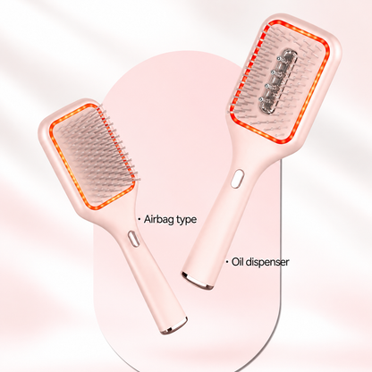 Comb graphic labeled airbag type and oil dispenser. Two views of one comb.