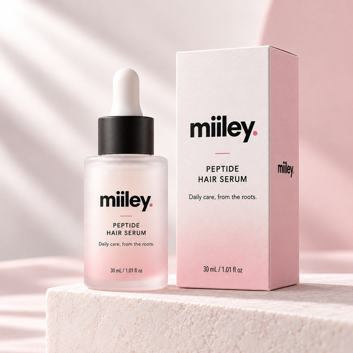 Miiley Peptide Hair Serum bottle with its box, 30 mL / 1.01 fl oz